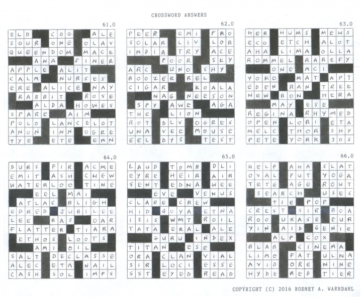 Crossword Answers 61.0 - 66.0